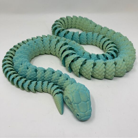 Articulating Snakes 3D Printed 5' Long (60") Teal/Yellow Color Décor Gift - Picture 5 of 7